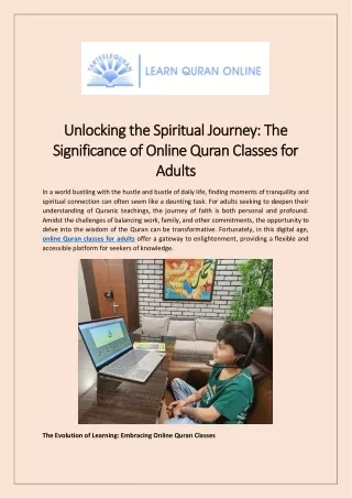 Unlocking the Spiritual Journey The Significance of Online Quran Classes for Adults