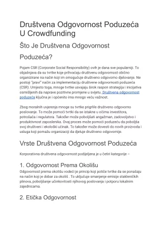 Društvena Odgovornost Poduzeća U Crowdfunding