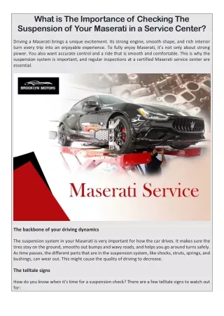 What is The Importance of Checking The Suspension of Your Maserati in a Service Center