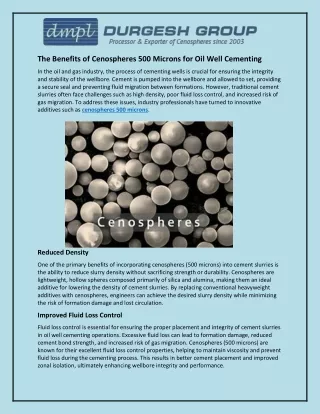The Benefits of Cenospheres 500 Microns for Oil Well Cementing