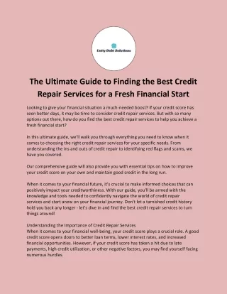 Ultimate Guide to Finding the Best Credit Repair Services for a Fresh Financial