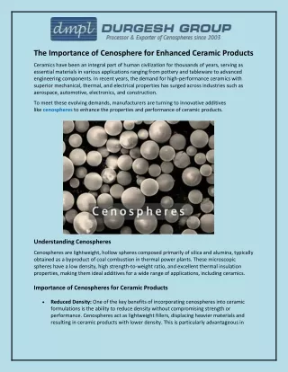 The Importance of Cenosphere for Enhanced Ceramic Products