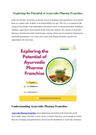 Exploring the Potential of Ayurvedic Pharma Franchise