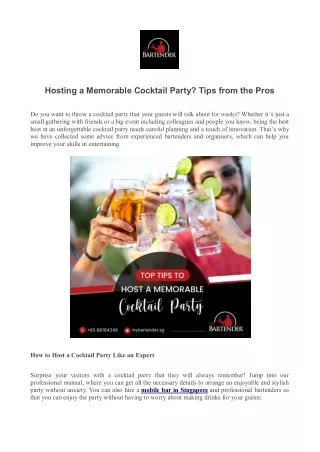 Hosting a Memorable Cocktail Party? Tips from the Pros