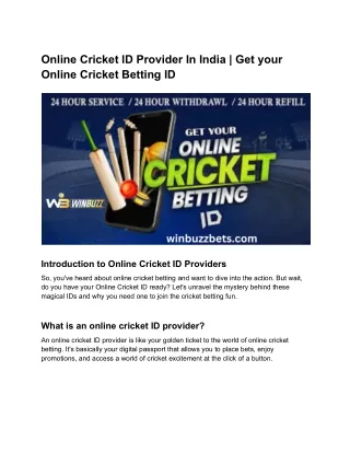 Online Cricket ID Provider In India _ Get your Online Cricket Betting ID