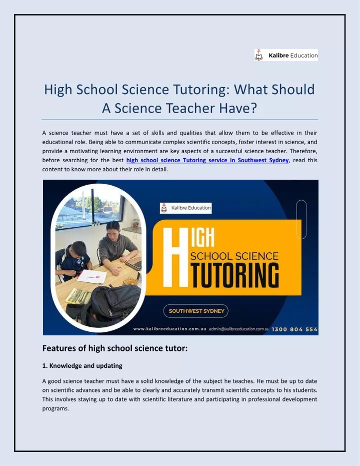 high school science tutoring what should