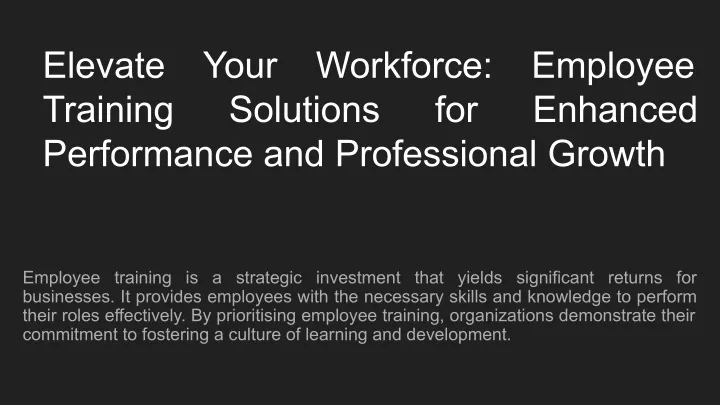 elevate your workforce employee training