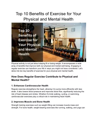Top 10 Benefits of Exercise for Your Physical and Mental Health