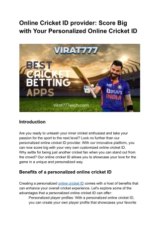 Online Cricket ID provider_ Score Big with Your Personalized Online Cricket ID