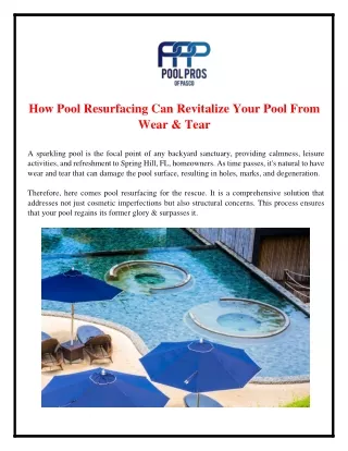 How Pool Resurfacing Can Revitalize Your Pool From Wear & Tear