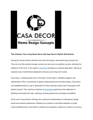 Enhance Your Living Room Decor with Casa Decor's Stylish Wall Shelves