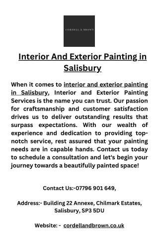 Interior And Exterior Painting in Salisbury