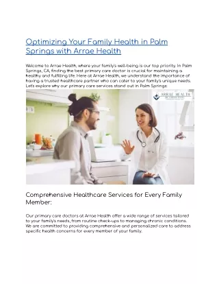 Optimizing Your Family Health in Palm Springs with Arrae Health