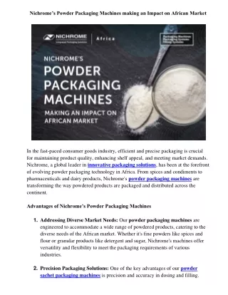 Nichrome’s Powder Packaging Machines making an Impact on African Market