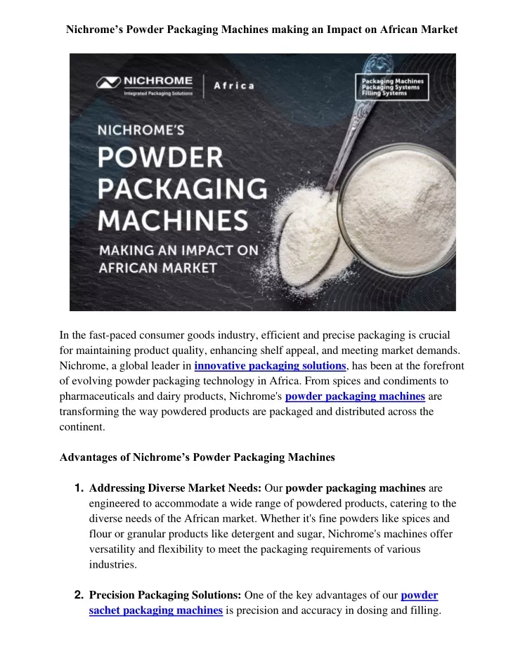 nichrome s powder packaging machines making