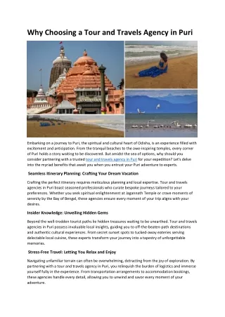 Why Choosing a Tour and Travels Agency in Puri