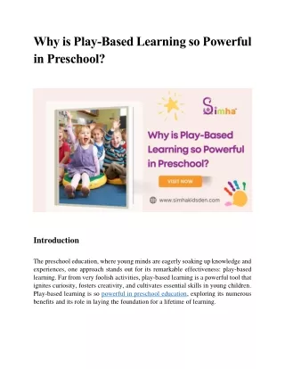 Why is play based learning so powerful in preschool