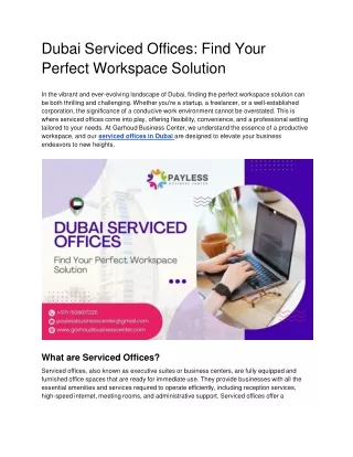Dubai Serviced Offices: Find Your Perfect Workspace Solution