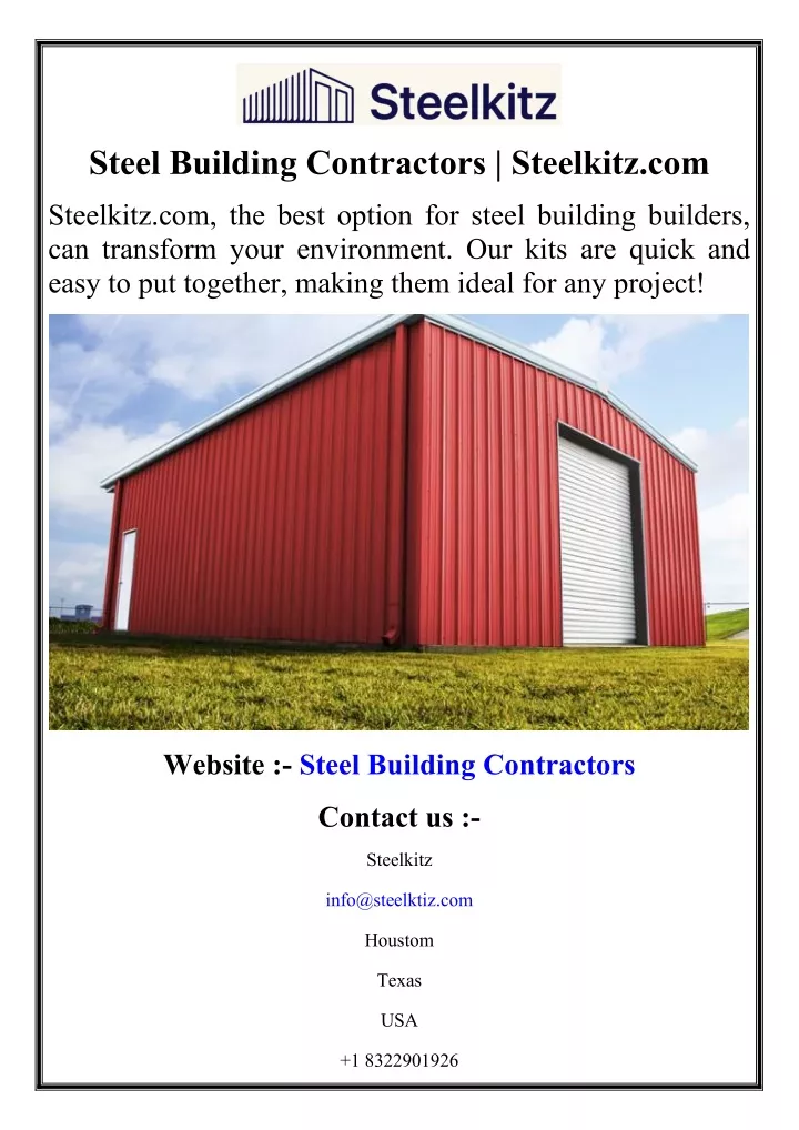 steel building contractors steelkitz com