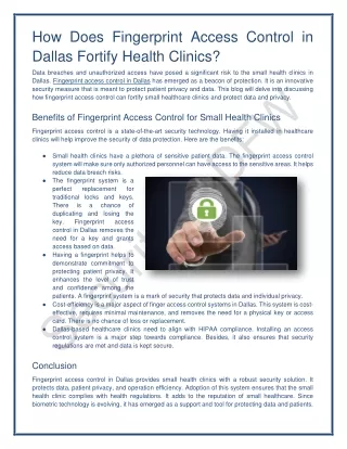 How Does Fingerprint Access Control in Dallas Fortify Health Clinics?