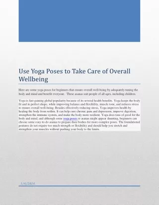 Use Yoga Poses to Take Care of Overall Wellbeing