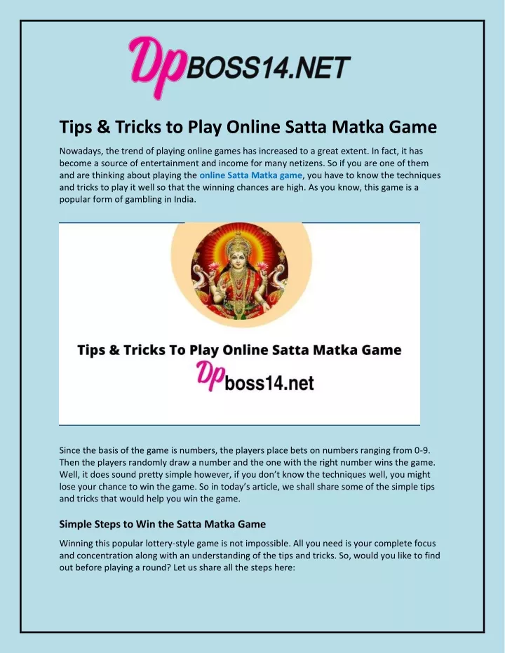 tips tricks to play online satta matka game