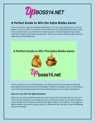 a perfect guide to win the satta matka game