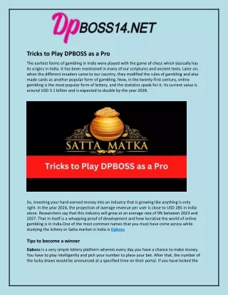 Tricks to Play DPBOSS Satta Matka Game as a Pro