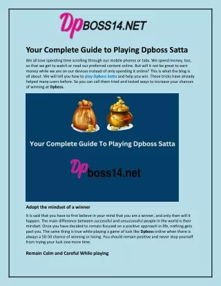 Your Complete Guide To Playing Dpboss Satta