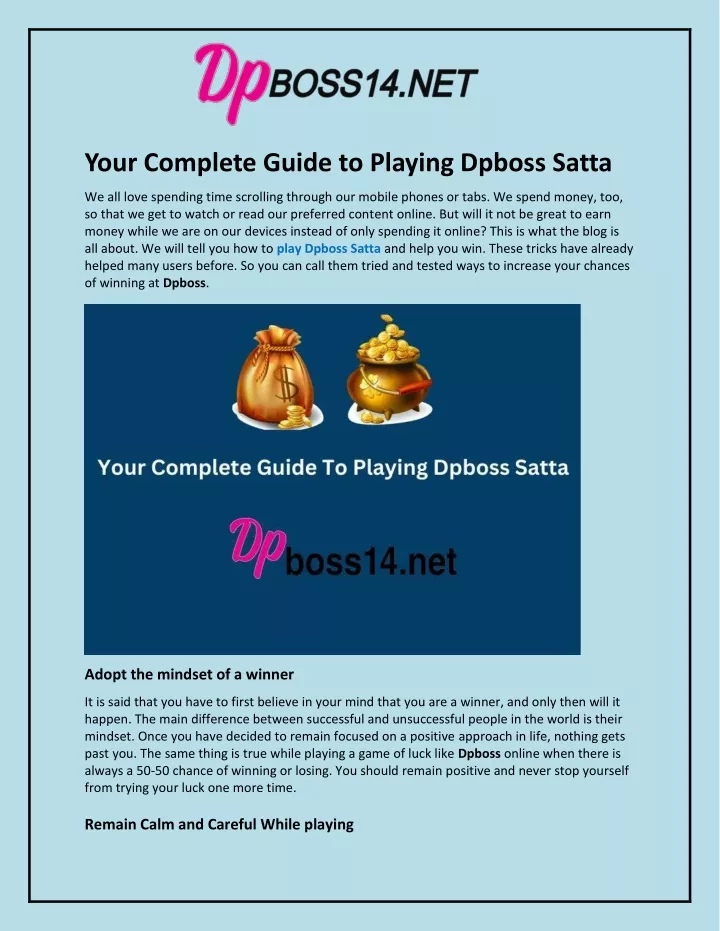 your complete guide to playing dpboss satta