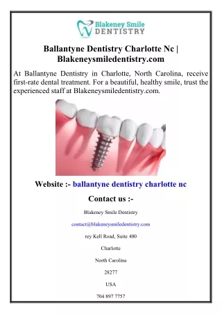 Ballantyne Dentistry Charlotte Nc  Blakeneysmiledentistry.com