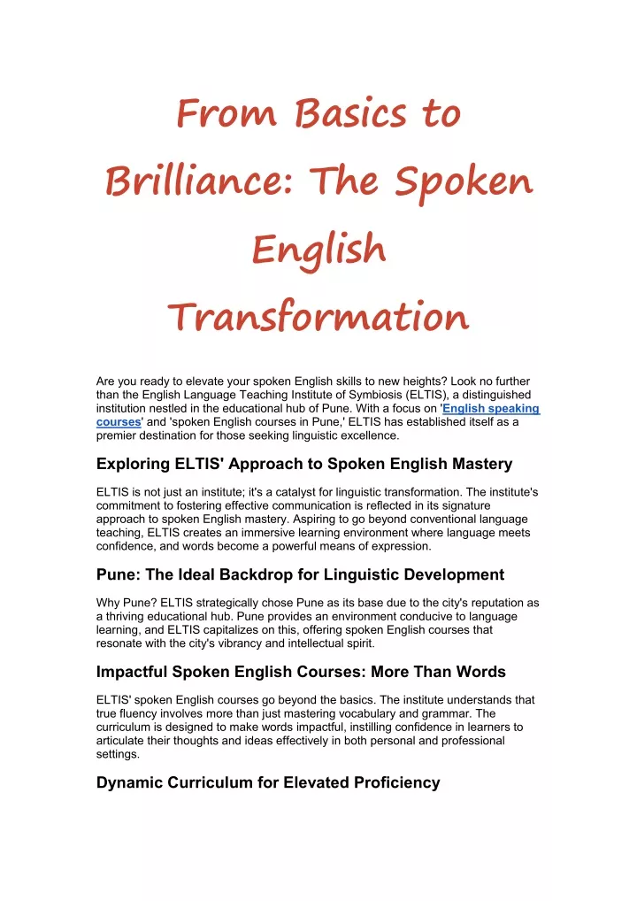from basics to brilliance the spoken english