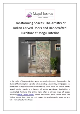 Transforming Spaces The Artistry of Indian Carved Doors and Handcrafted Furniture at Mogul Interior