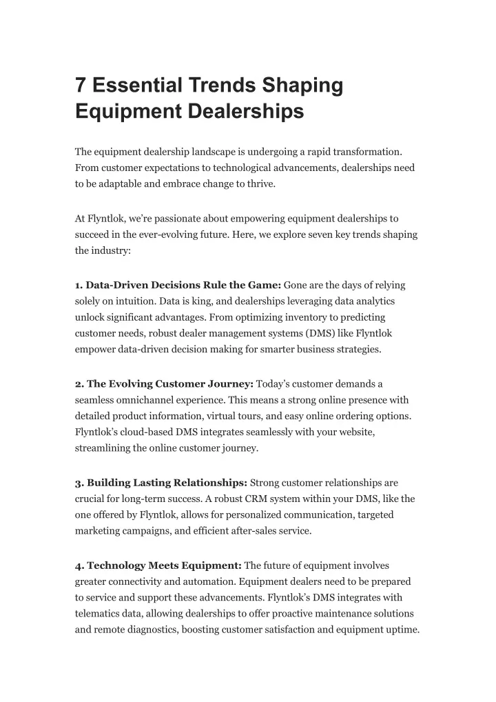 7 essential trends shaping equipment dealerships