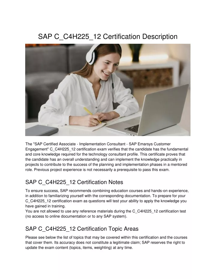 sap c c4h225 12 certification description