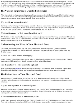 Shocking Truths: Discovering the Wires and Nuts of Your Electrical Panel