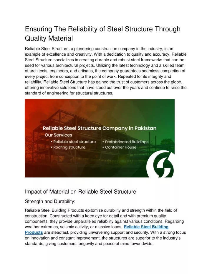 ensuring the reliability of steel structure