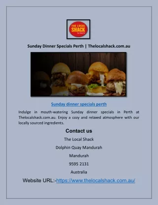 Sunday Dinner Specials Perth | Thelocalshack.com.au