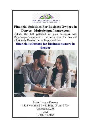 Financial Solutions For Business Owners In Denver  Majorleaguefinance.com