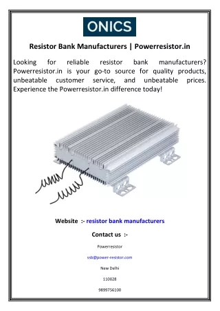 Resistor Bank Manufacturers  Powerresistor.in