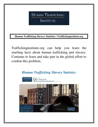 Human Trafficking Slavery Statistics | Traffickinginstitute.org