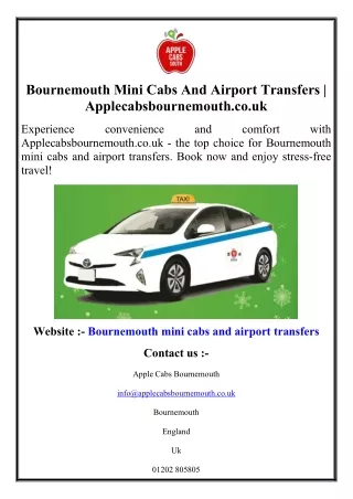 Bournemouth Mini Cabs And Airport Transfers  Applecabsbournemouth.co.uk