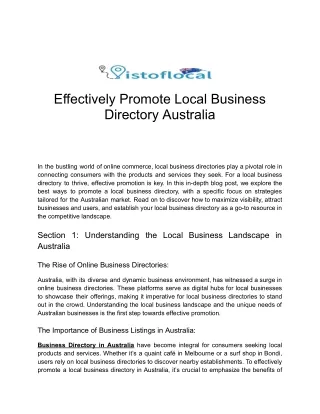 Effectively Promote Local Business Directory Australia