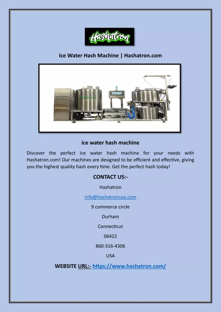 ice water hash machine hashatron com