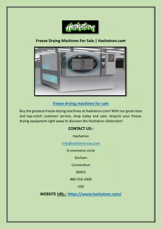 Freeze Drying Machines For Sale | Hashatron.com