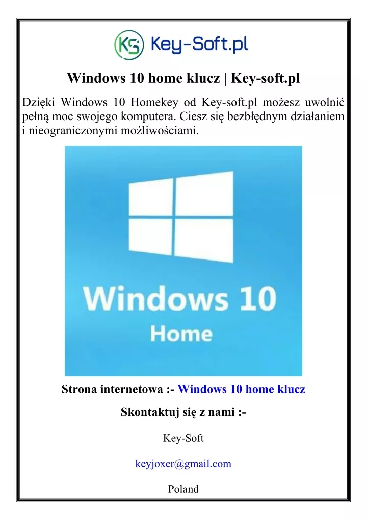 windows 10 home klucz key soft pl