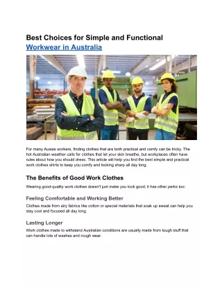 Best Choices for Simple and Functional Workwear in Australia