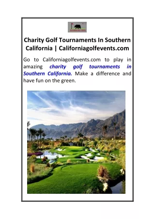 Charity Golf Tournaments In Southern California  Californiagolfevents.com