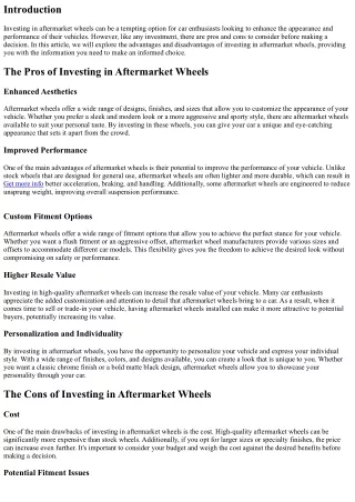 The Pros and Cons of Investing in Aftermarket Wheels