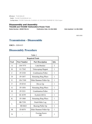 Caterpillar Cat TH220B Telehandler (Prefix SLA) Service Repair Manual Instant Download (SLA00001 and up)